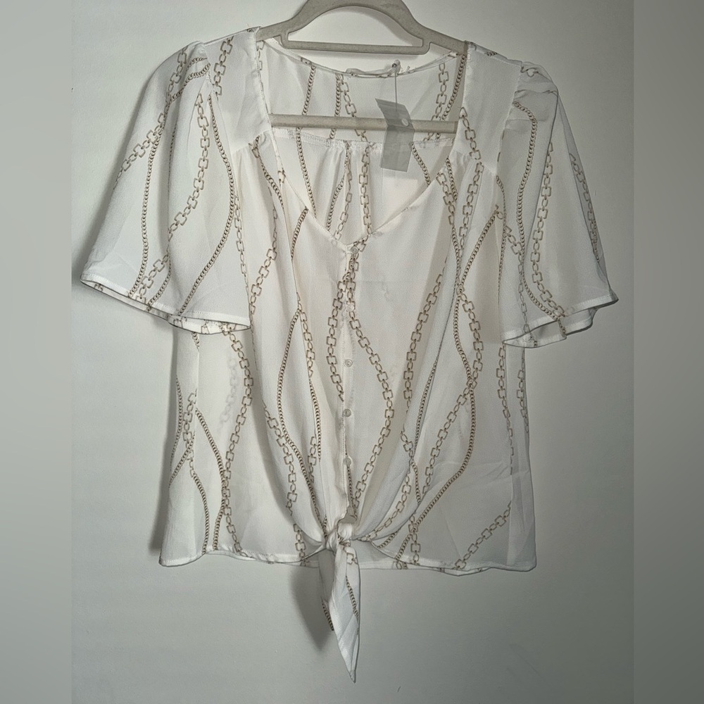 Lush Sheer White Blouse with Chain Print
